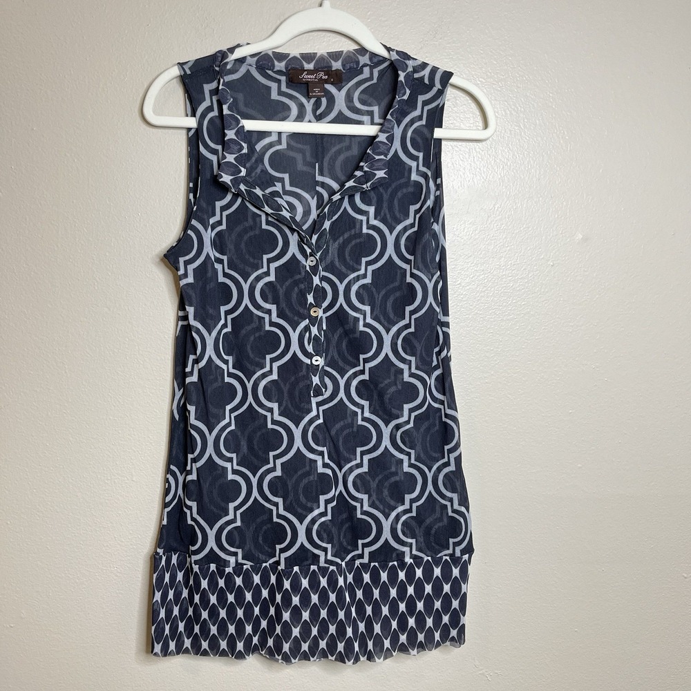 Women's Y2K Sweet Pea Top Sheer Tunic S Preppy Coquette Mixed‎ Pattern